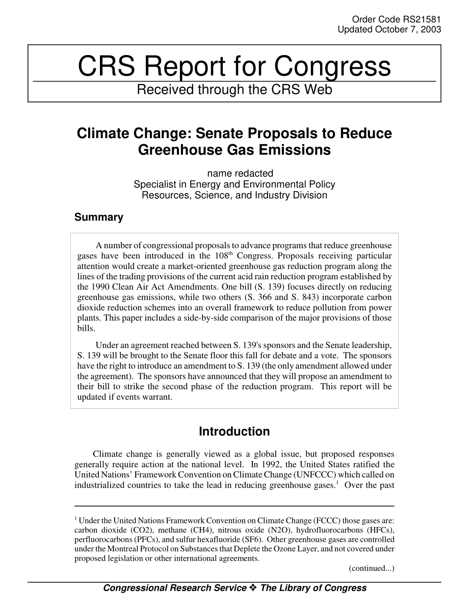 [20031007]RS21581_气候变化：参议院减少温室气体排放的提案.pdf_第1页