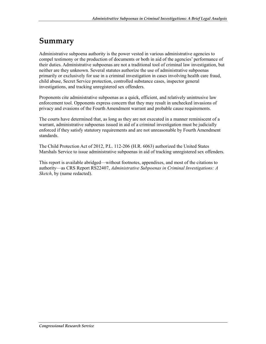 [20121219]RL33321_刑事调查中的行政传票：简要的法律分析.pdf_第2页