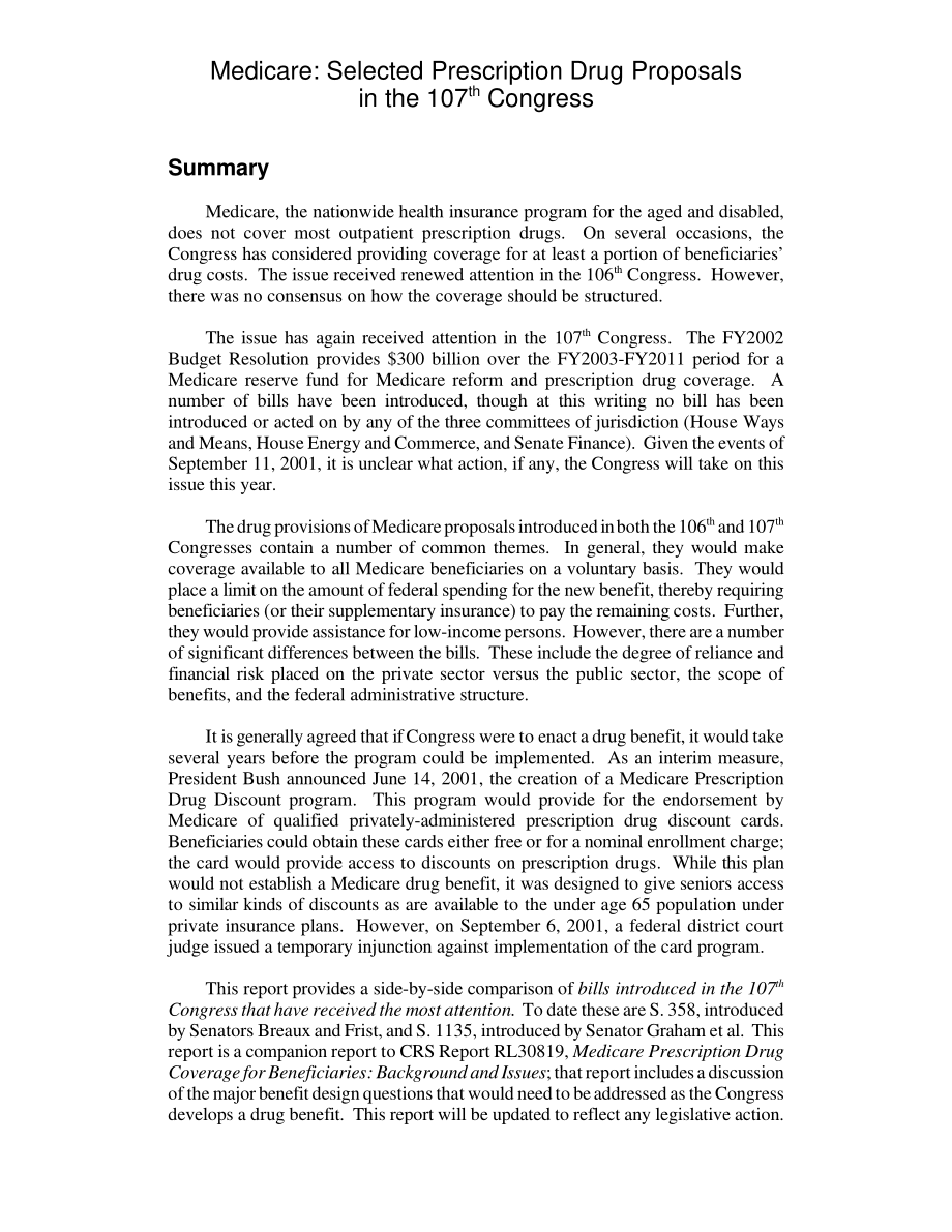 [20011030]RL31084_医疗保险：第107届国会处方药部分提案.pdf_第2页