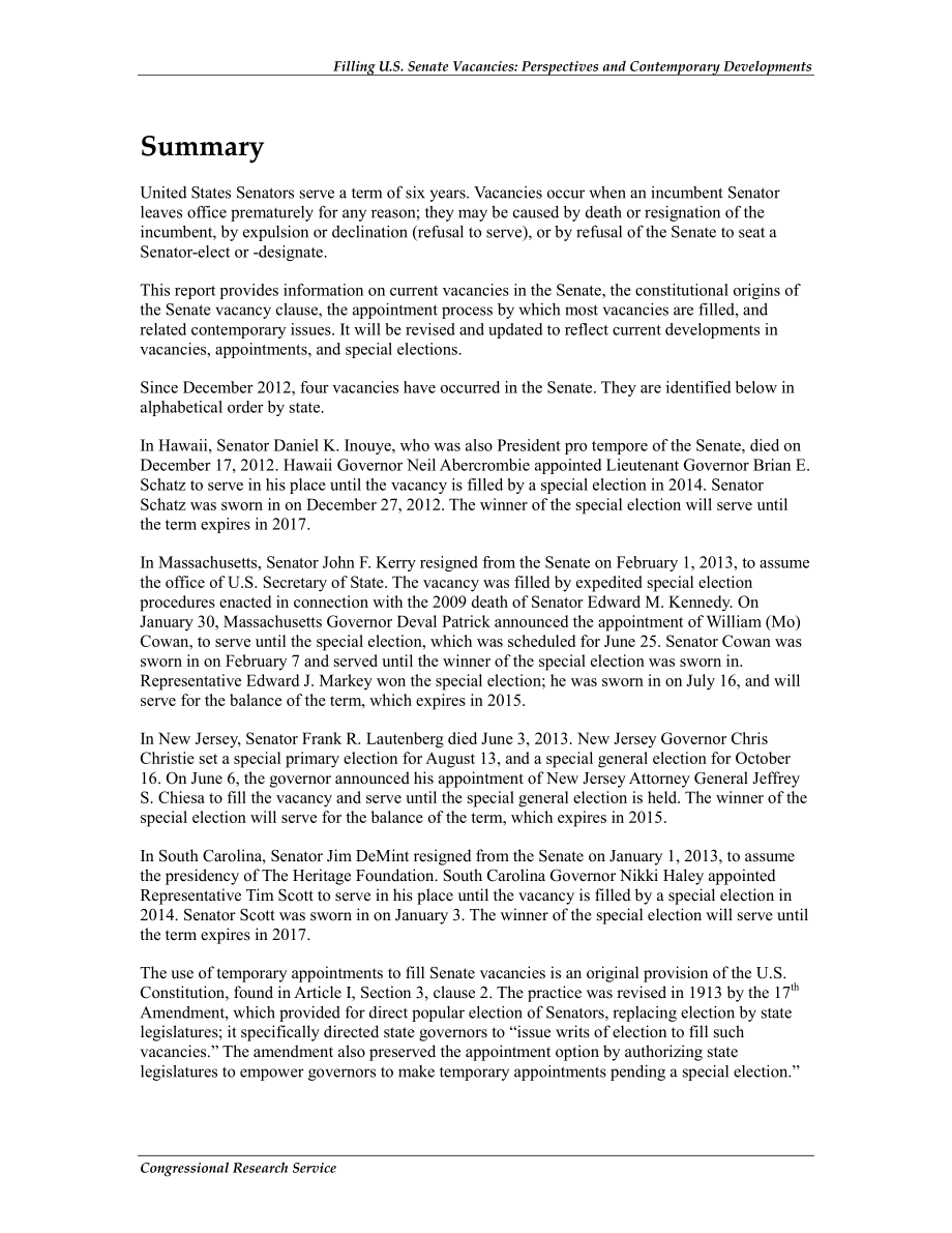 [20130716]R40421_填补美国参议院空缺：展望和当代发展.pdf_第2页