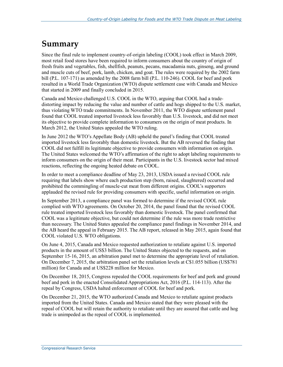 [20160308]RS22955_食品原产地标签与WTO肉类标签贸易争端.pdf_第2页