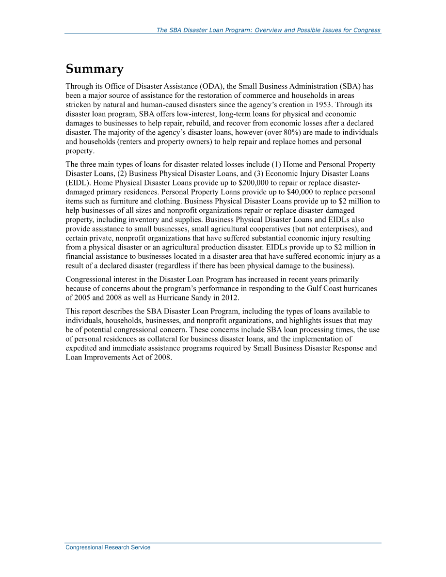 [20151023]R41309_SBA灾难贷款计划：概述和国会可能面临的问题.pdf_第2页