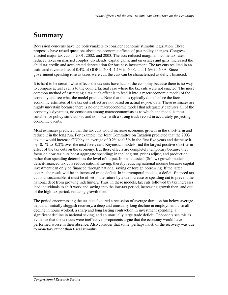 [20080116]RL32502_2001年至2003年的减税对经济有什么影响？.pdf_第2页