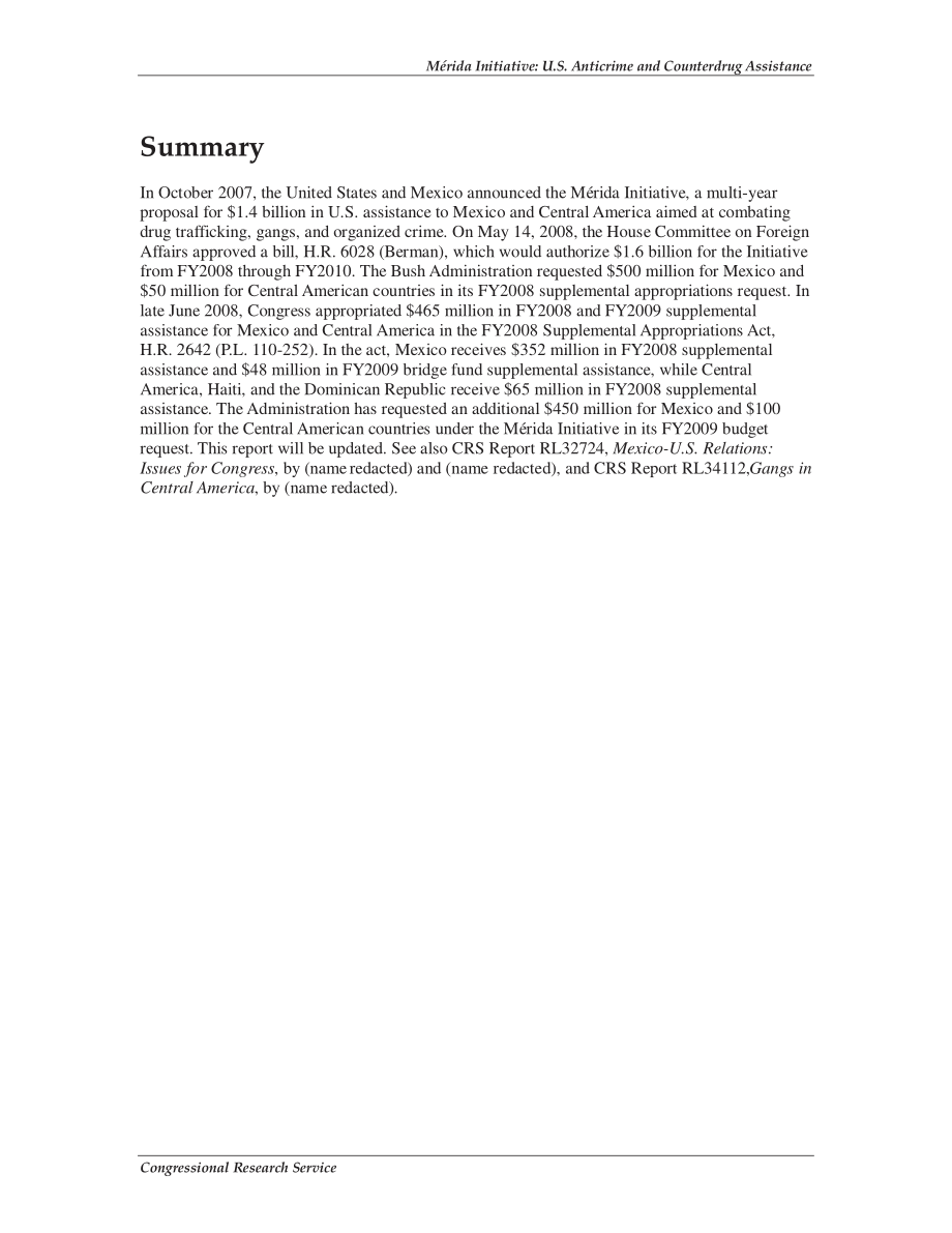 [20080707]RS22837_梅里达倡议：美国对墨西哥和中美洲的打击犯罪和禁毒援助.pdf_第2页