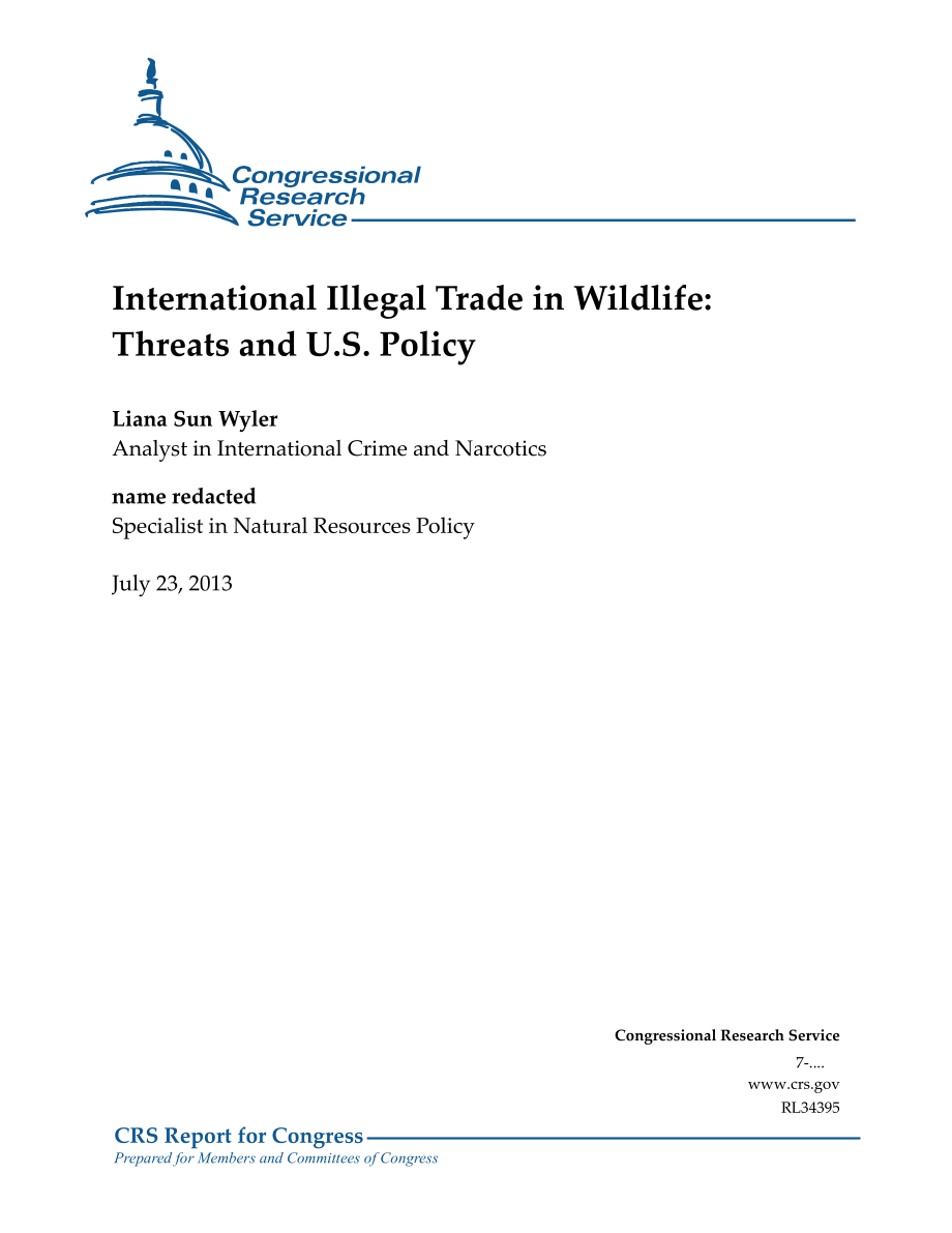 [20130723]RL34395_国际野生动物非法贸易：威胁和美国政策.pdf_第1页