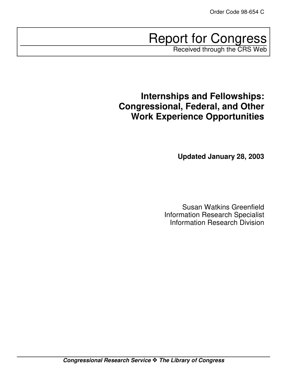 [20030128]98-654C_实习和研究金：国会、联邦和其他工作经验机会.pdf_第1页