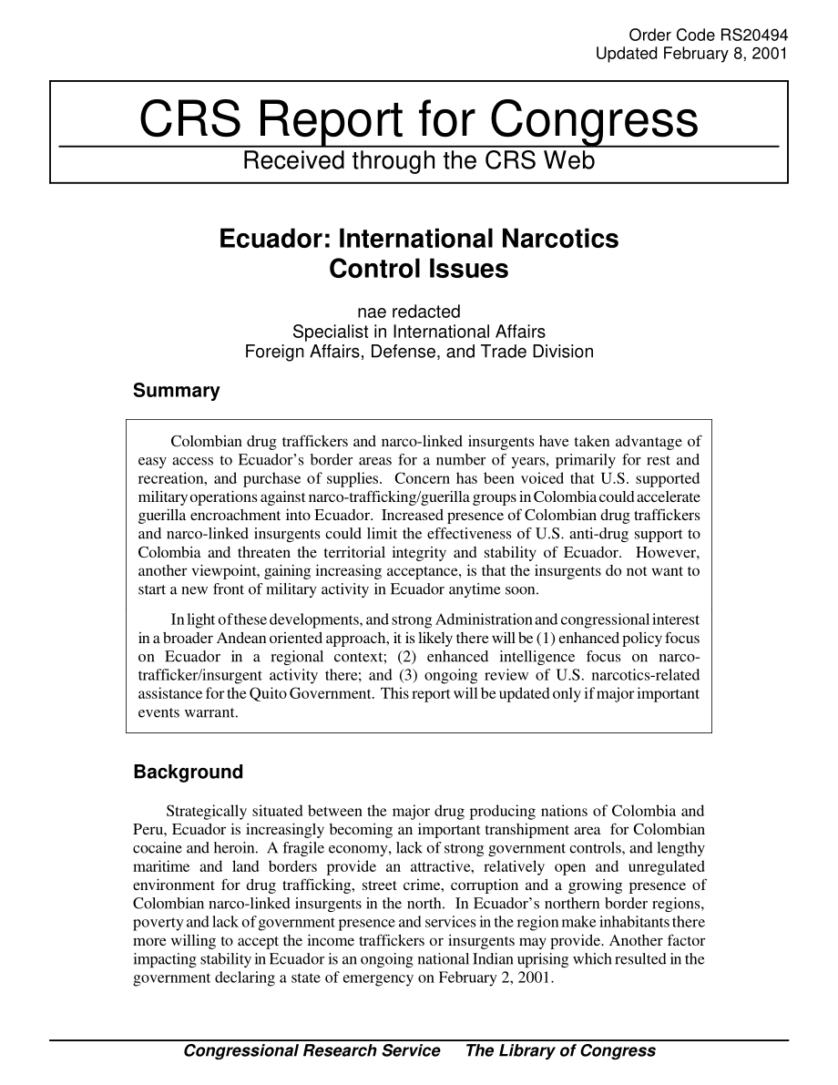 [20010208]RS20494_厄瓜多尔：国际麻醉品管制问题.pdf_第1页