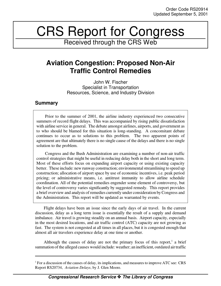 [20010905]RS20914_航空拥堵：拟议的非空中交通管制补救措施.pdf_第1页