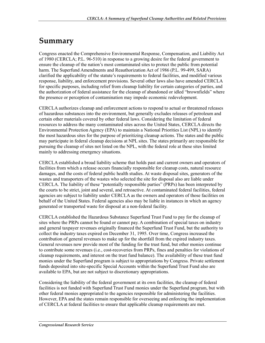 [20120614]R41039_综合环境响应、赔偿和责任法案：超级基金清理机构和法案相关规定摘要.pdf_第2页