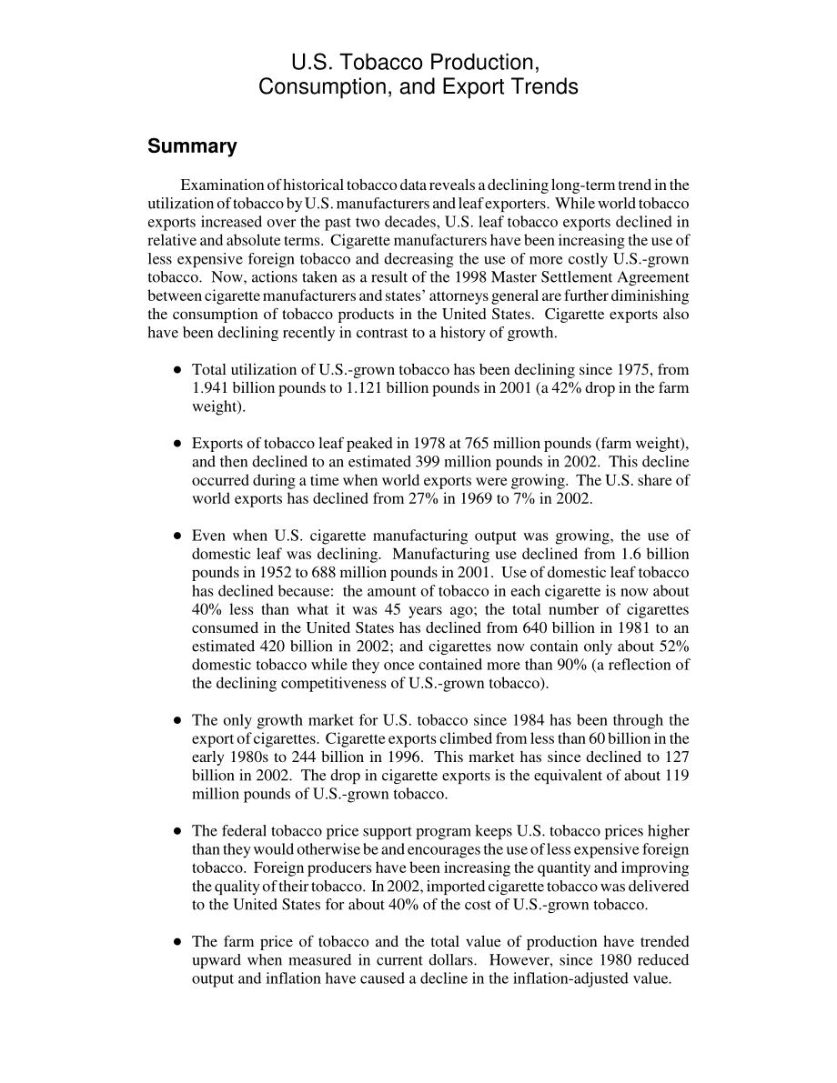 [20030603]RL30947_美国烟草生产、消费和出口趋势.pdf_第2页