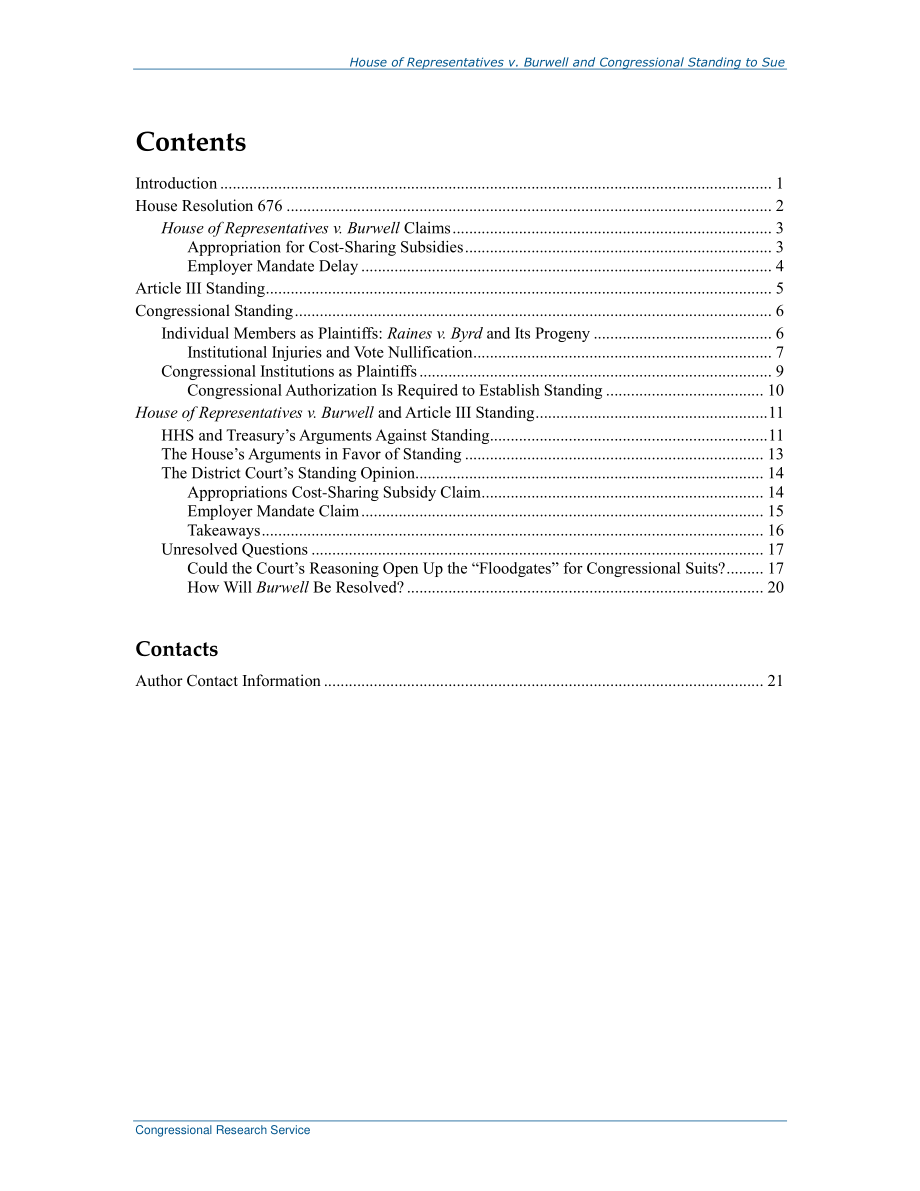 [20160912]R44450_众议院诉Burwell和国会起诉资格.pdf_第3页