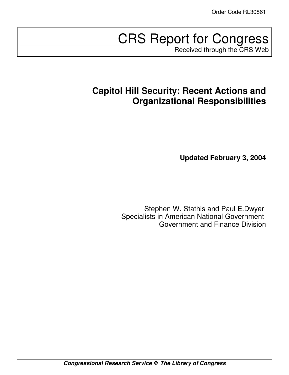 [20040203]RL30861_国会山安全：最近的行动和组织责任.pdf_第1页