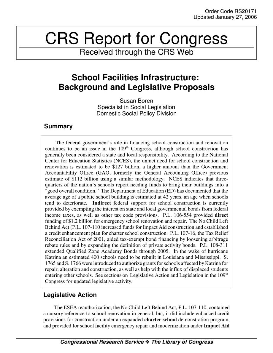 [20060127]RS20171_学校设施基础设施：背景和立法提案.pdf_第1页
