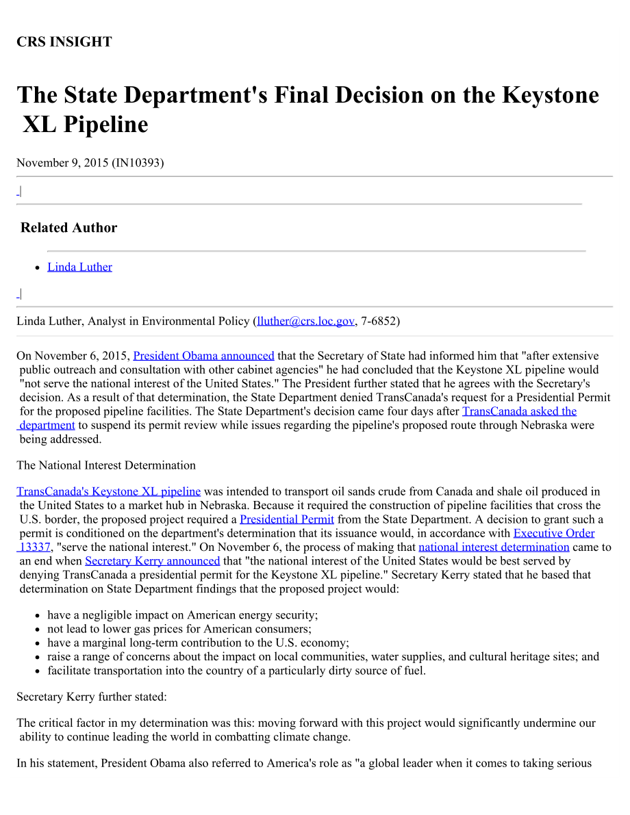[20151109]IN10393_国务院关于Keystone XL管道的最终决定.pdf_第1页