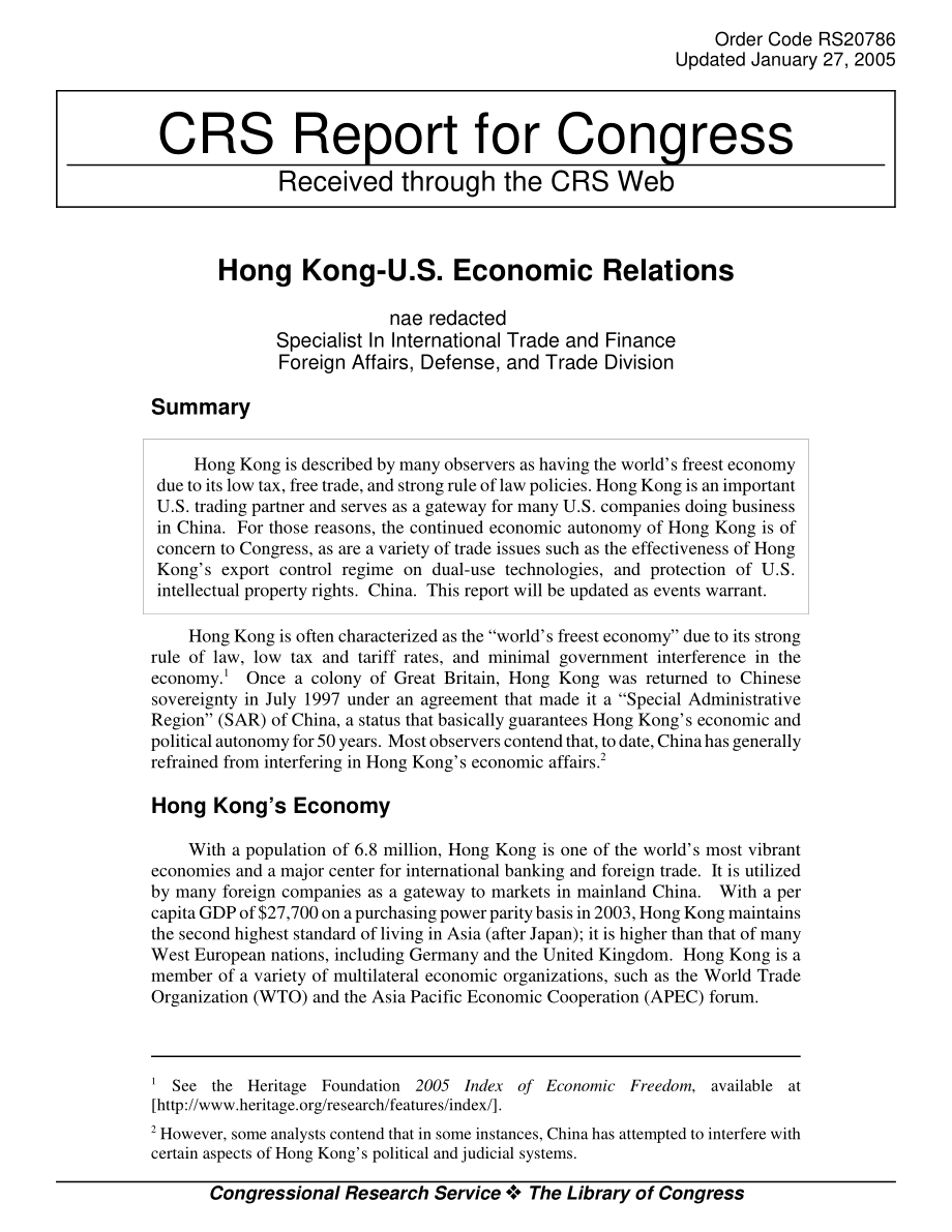 [20050127]RS20786_香港与美国的经济关系.pdf_第1页