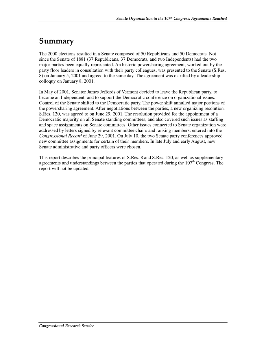 [20061220]RL30881_第107届国会参议院组织：在一分为二的参议院达成的协议.pdf_第2页