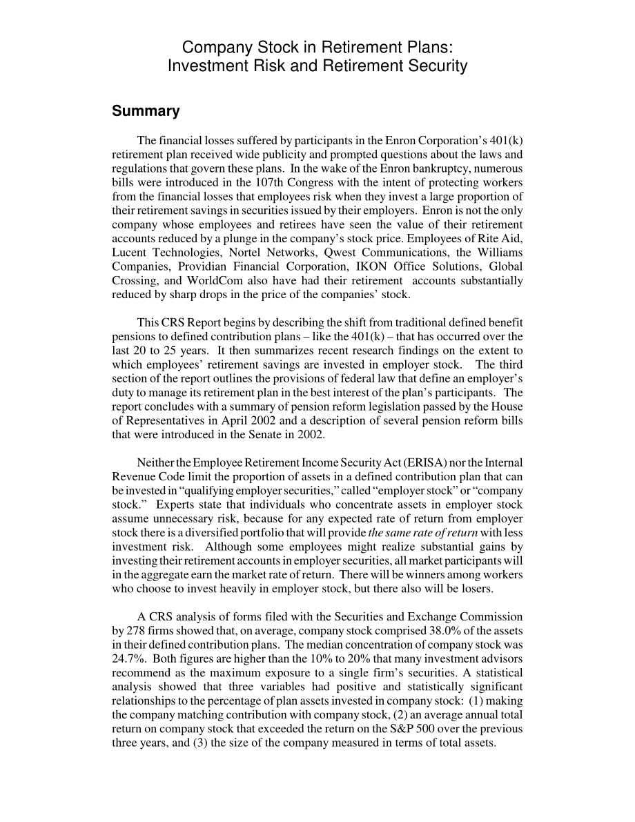 [20030128]RL31507_雇主退休计划存量：投资风险和退休保障.pdf_第2页
