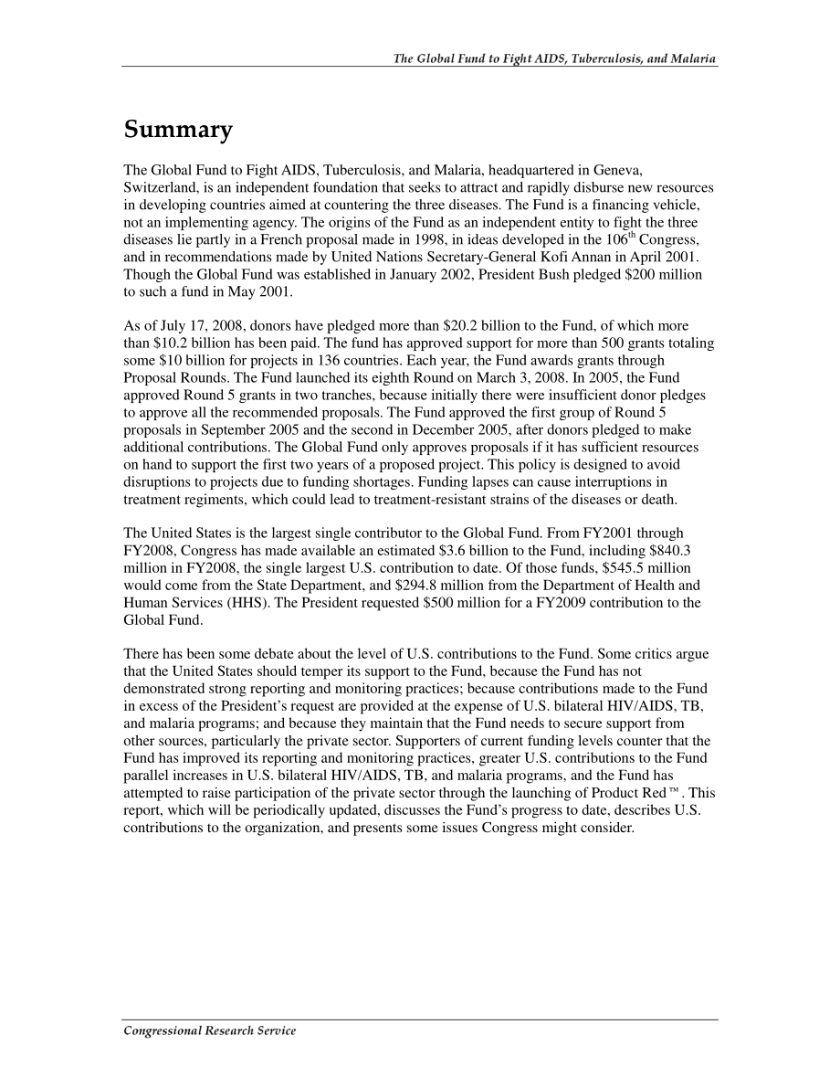 [20080717]RL33396_全球抗击艾滋病、结核病和疟疾基金：进度报告和国会议题.pdf_第2页