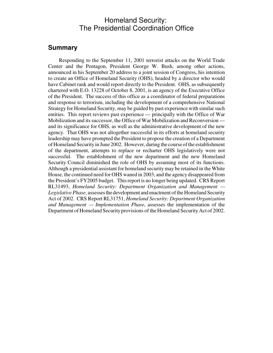 [20040330]RL31148_国土安全部：总统协调办公室.pdf_第2页