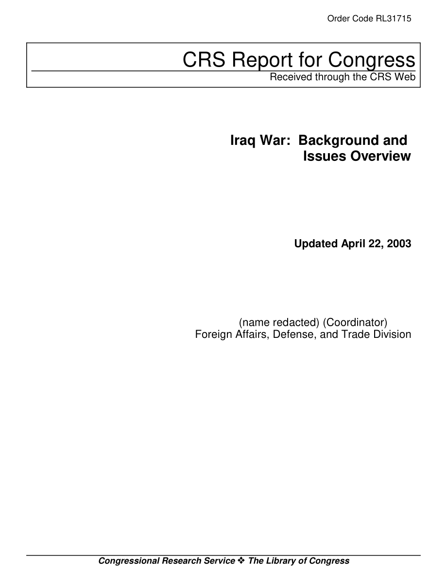 [20030422]RL31715_伊拉克战争：背景和问题概述.pdf_第1页