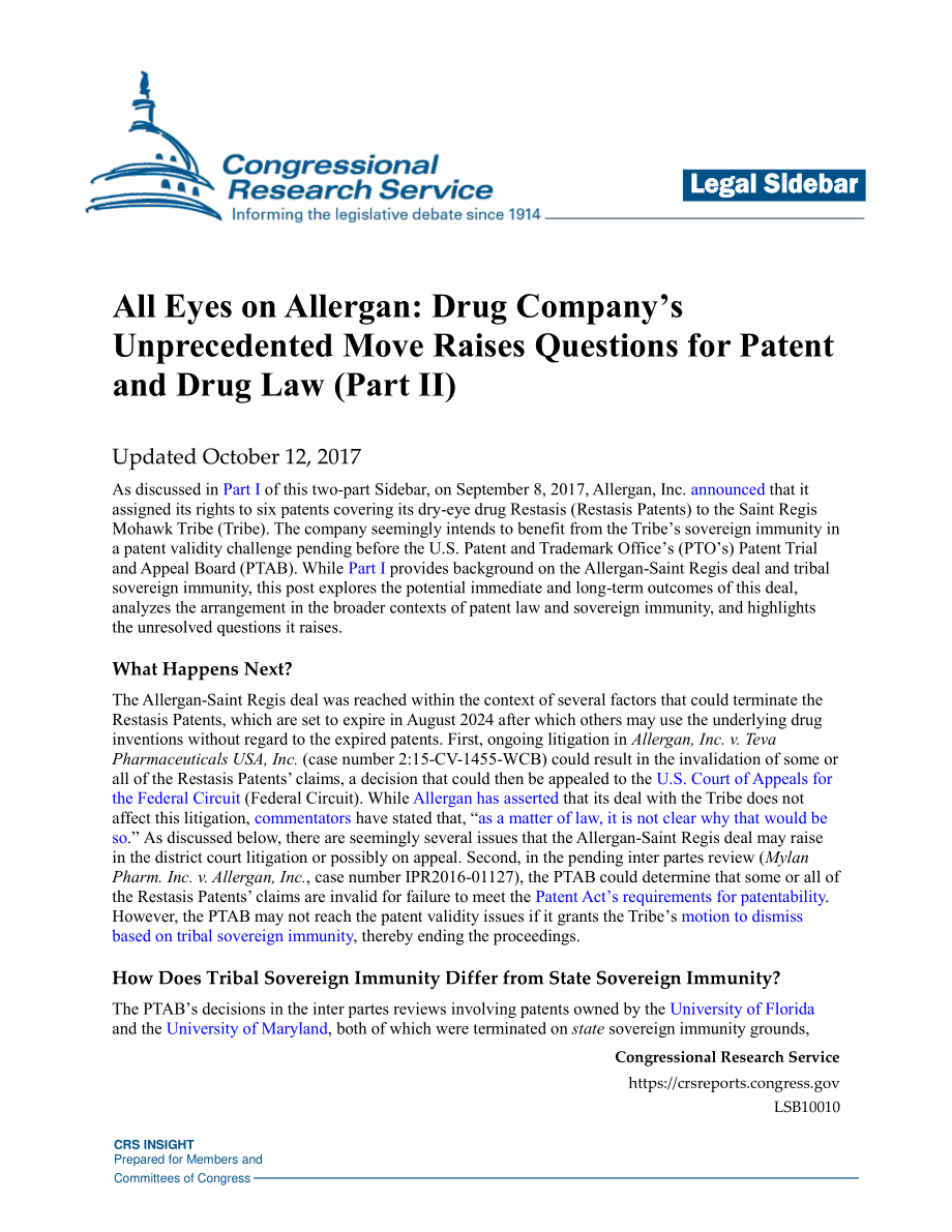 [20171012]LSB10010_所有人都关注Allergan：制药公司史无前例的举动引发了对专利和药品法的质疑（下） .pdf_第1页