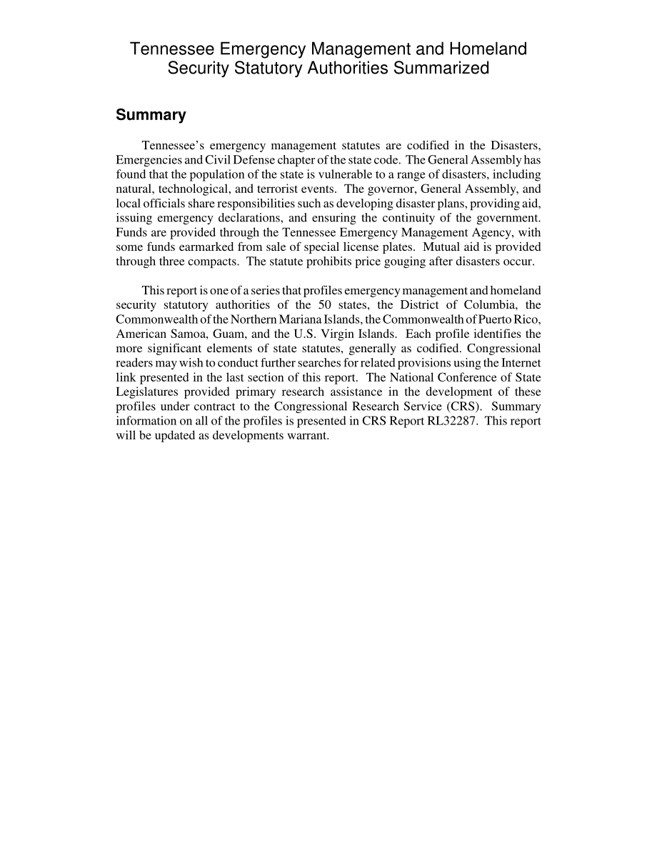[20040527]RL32404_田纳西州应急管理和国土安全法定机构总结.pdf_第2页