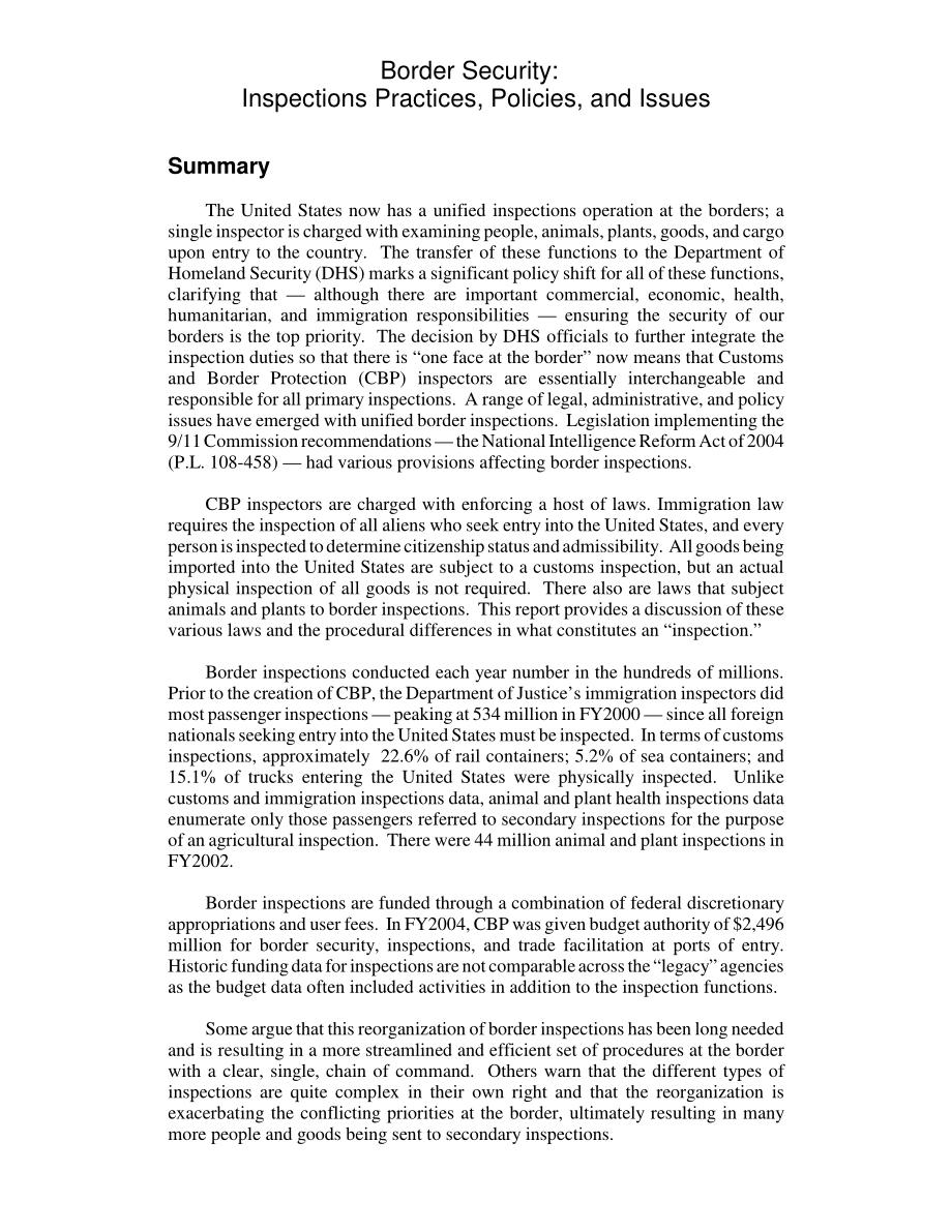 [20050119]RL32399_边境安全：检查实践、政策和问题.pdf_第2页