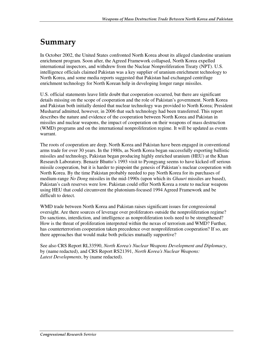 [20061128]RL31900_大规模毁灭性武器：朝鲜和巴基斯坦之间的贸易.pdf_第2页
