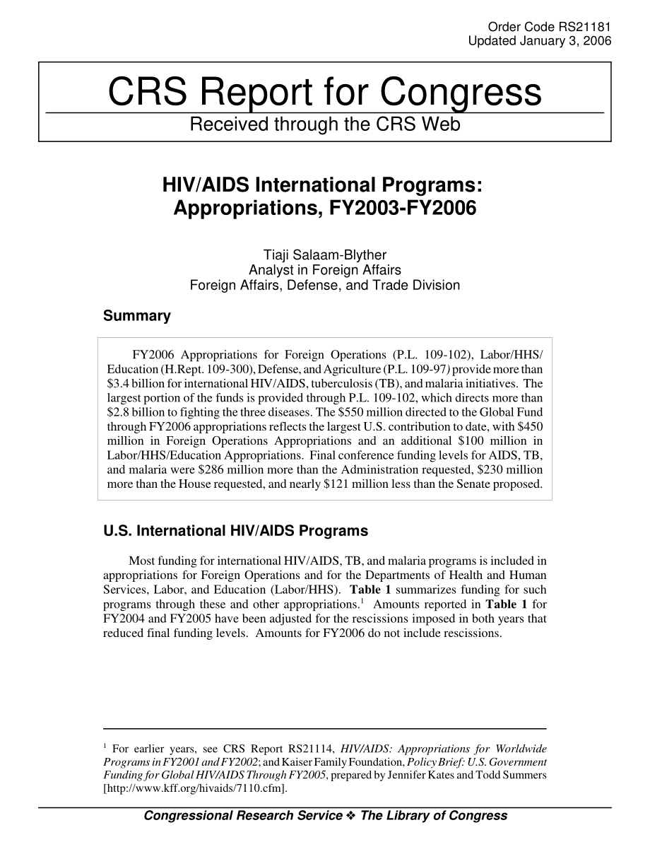 [20060103]RS21181_艾滋病毒艾滋病国际计划：2003-2006财年拨款.pdf_第1页