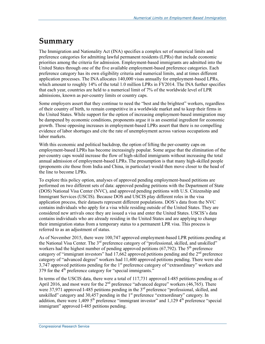 [20160728]R42048_永久就业移民的数字限制：各国上限分析.pdf_第2页