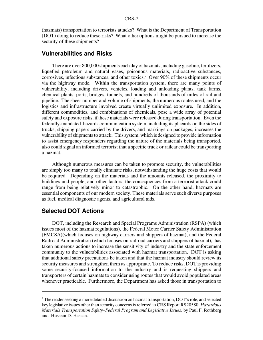 [20011015]RS21050_危险品运输：易受恐怖分子、联邦活动和降低风险的选项影响.pdf_第2页
