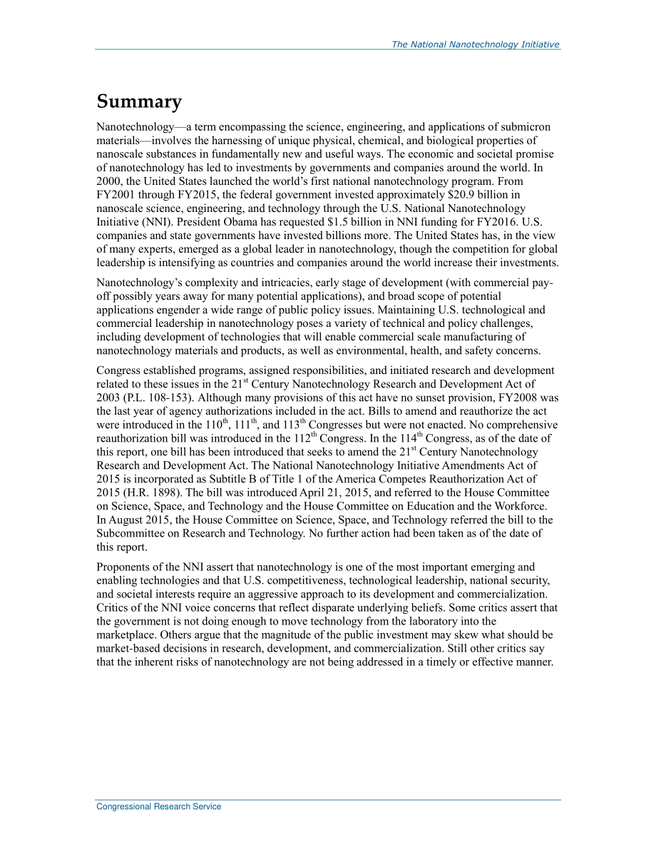[20151202]RL34401_国家纳米技术倡议：概述、重新授权和拨款问题.pdf_第2页
