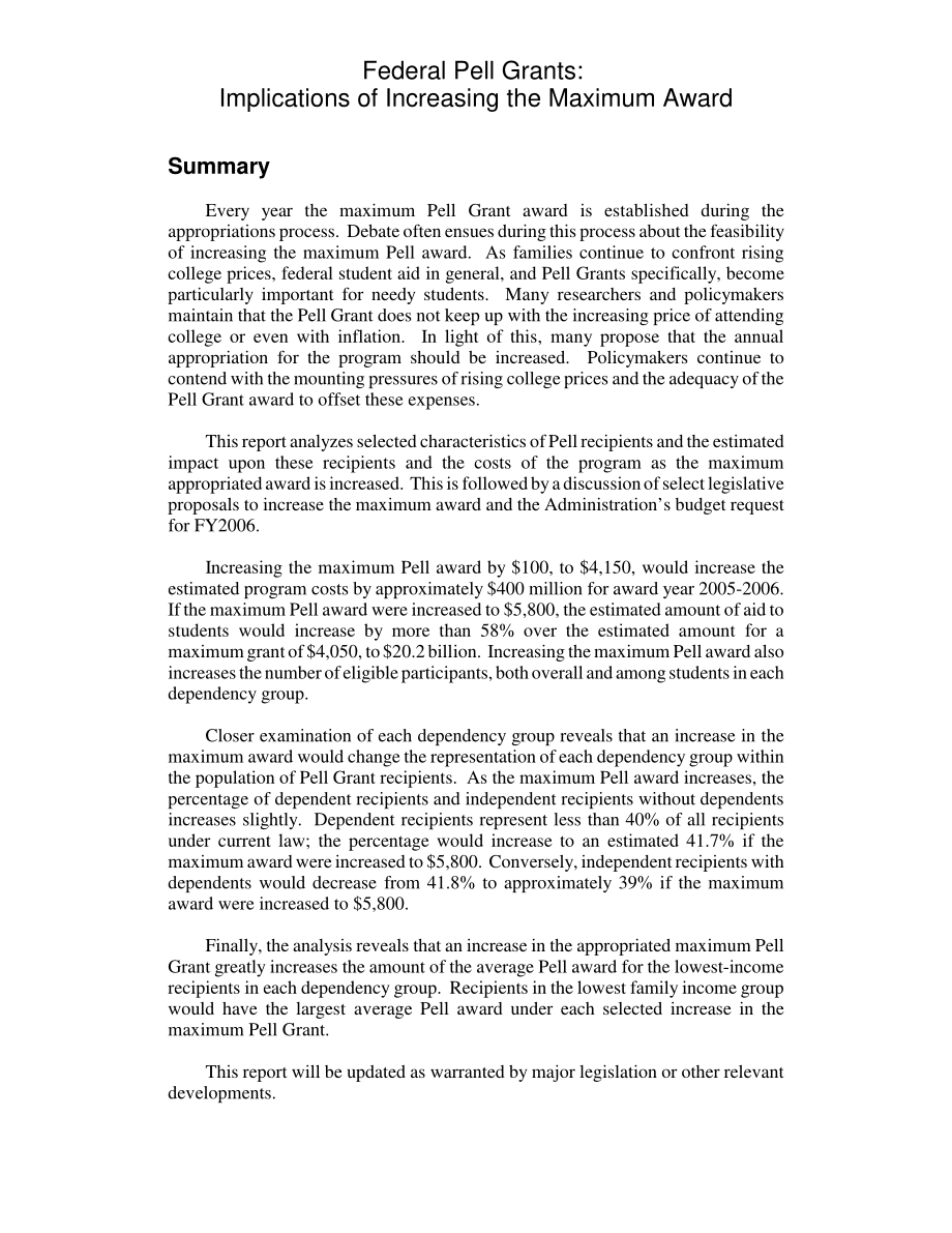 [20050517]RL32923_联邦佩尔拨款：提高最高奖励的影响.pdf_第2页