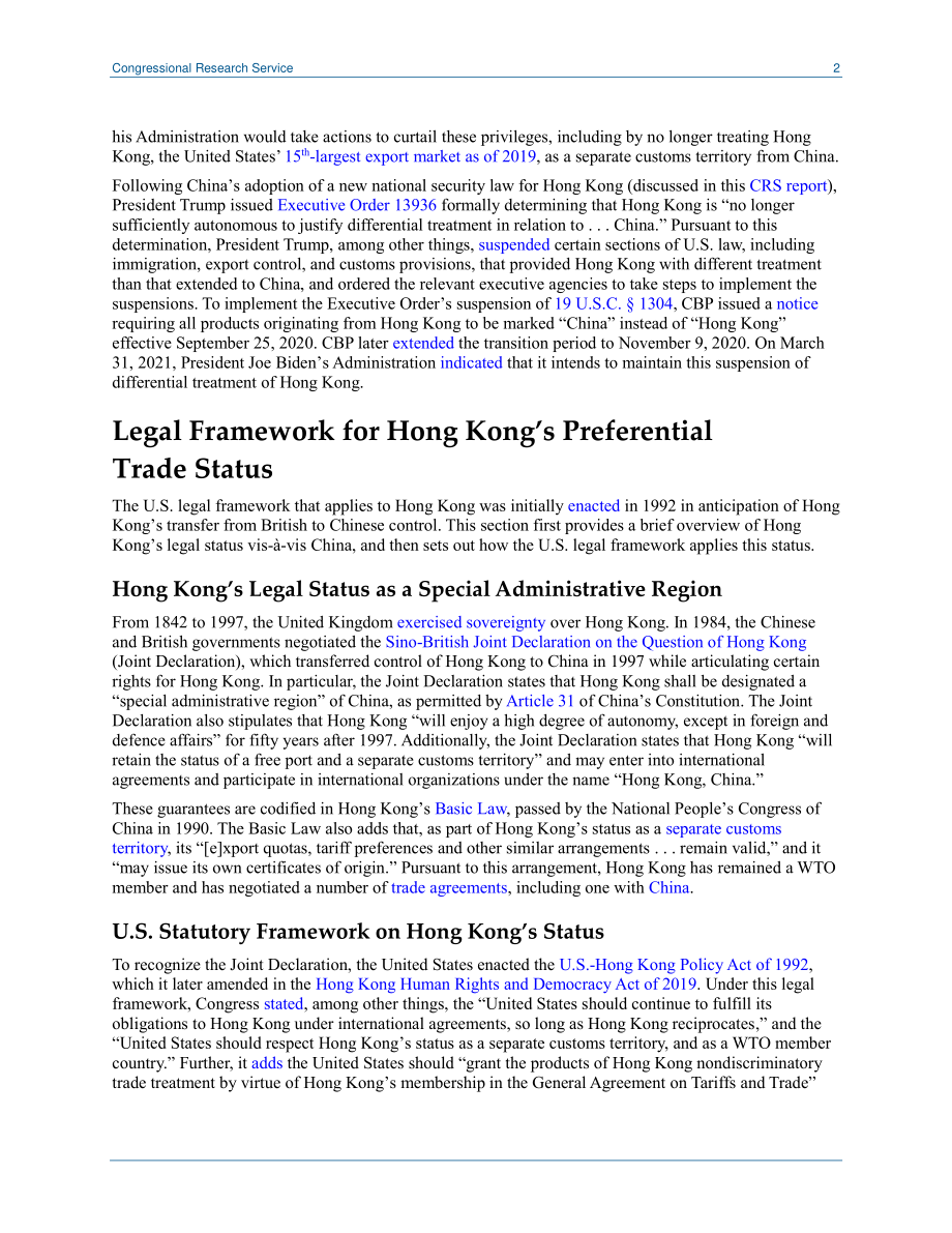 [20210402]LSB10488_取消香港优惠贸易地位：法律框架和影响.pdf_第2页