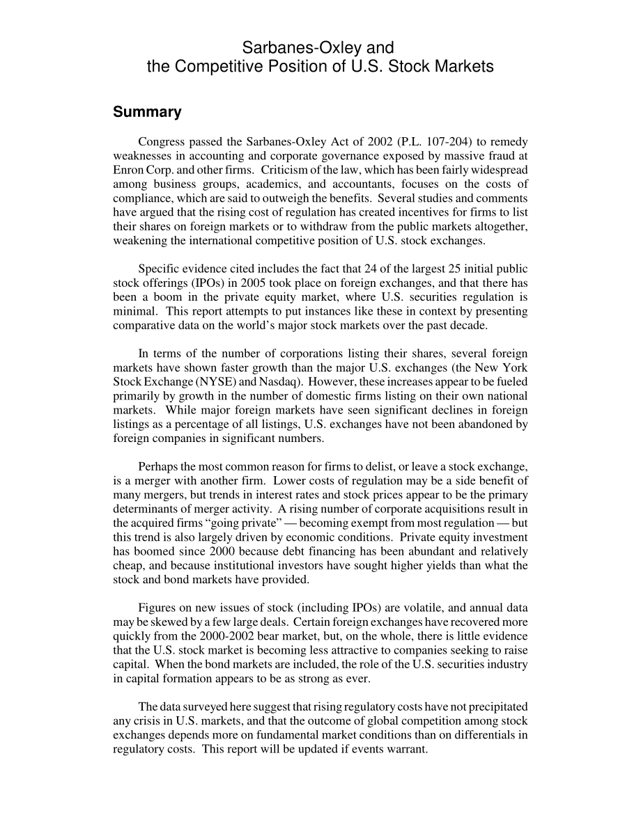 [20070111]RL33796_萨班斯-奥克斯利法案与美国股市的竞争地位.pdf_第2页