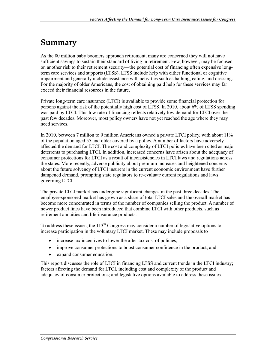 [20130116]R40601_影响长期护理保险需求的因素：国会议题.pdf_第2页
