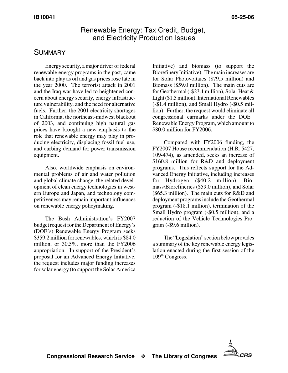 [20060525]IB10041_可再生能源：税收抵免、预算和电力生产问题.pdf_第3页