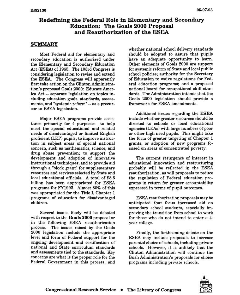 [19930507]IB92130_重新定义联邦在初等和中等教育中的作用：2000年目标提案和ESEA的重新授权.pdf_第3页