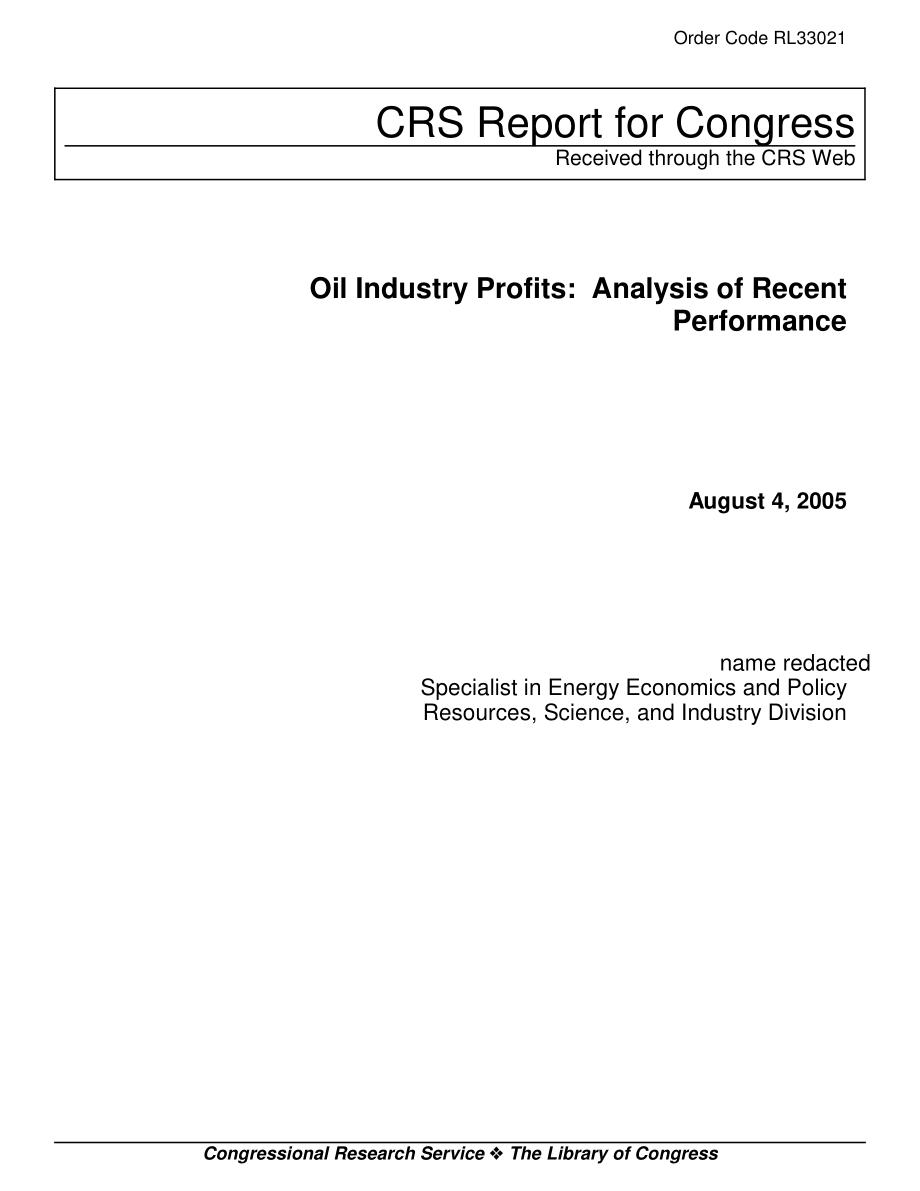 [20050804]RL33021_石油行业利润：近期业绩分析.pdf_第1页