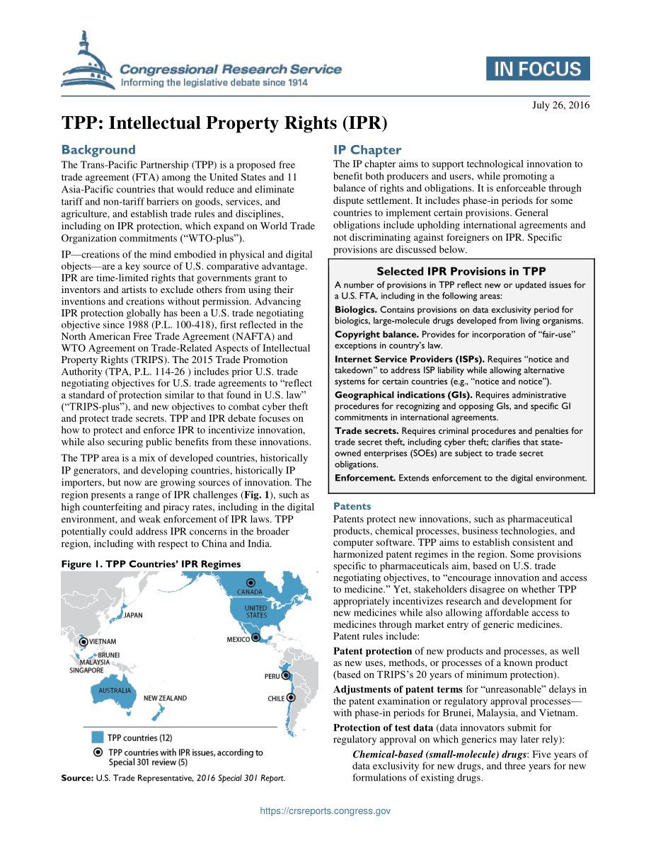[20160726]IF10442_TPP：知识产权（IPR） .pdf_第1页