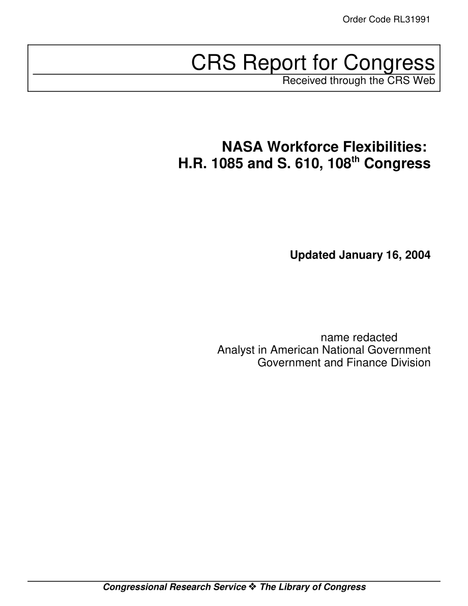 [20040116]RL31991_NASA员工灵活性：H、 R第1085条和第610条第108届国会.pdf_第1页