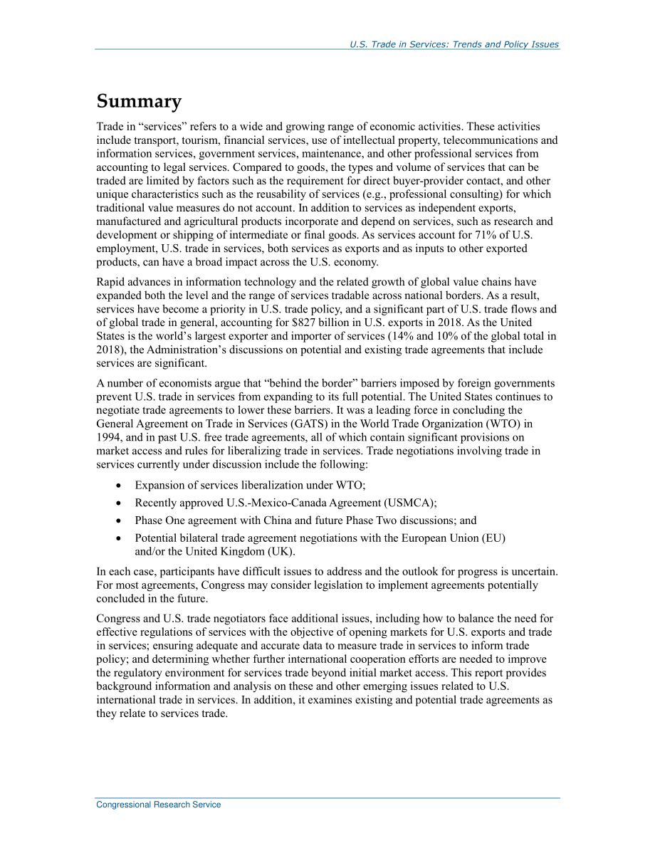 [20200122]R43291_美国服务贸易：趋势和政策问题.pdf_第2页