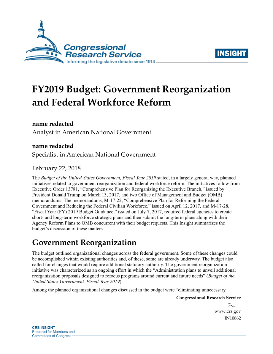 [20180222]IN10862_2019财年预算：政府重组与联邦劳动力改革.pdf_第1页