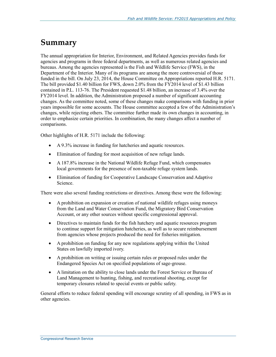 [20140805]R43678_鱼类和野生动物服务局：2015财年拨款和政策.pdf_第2页