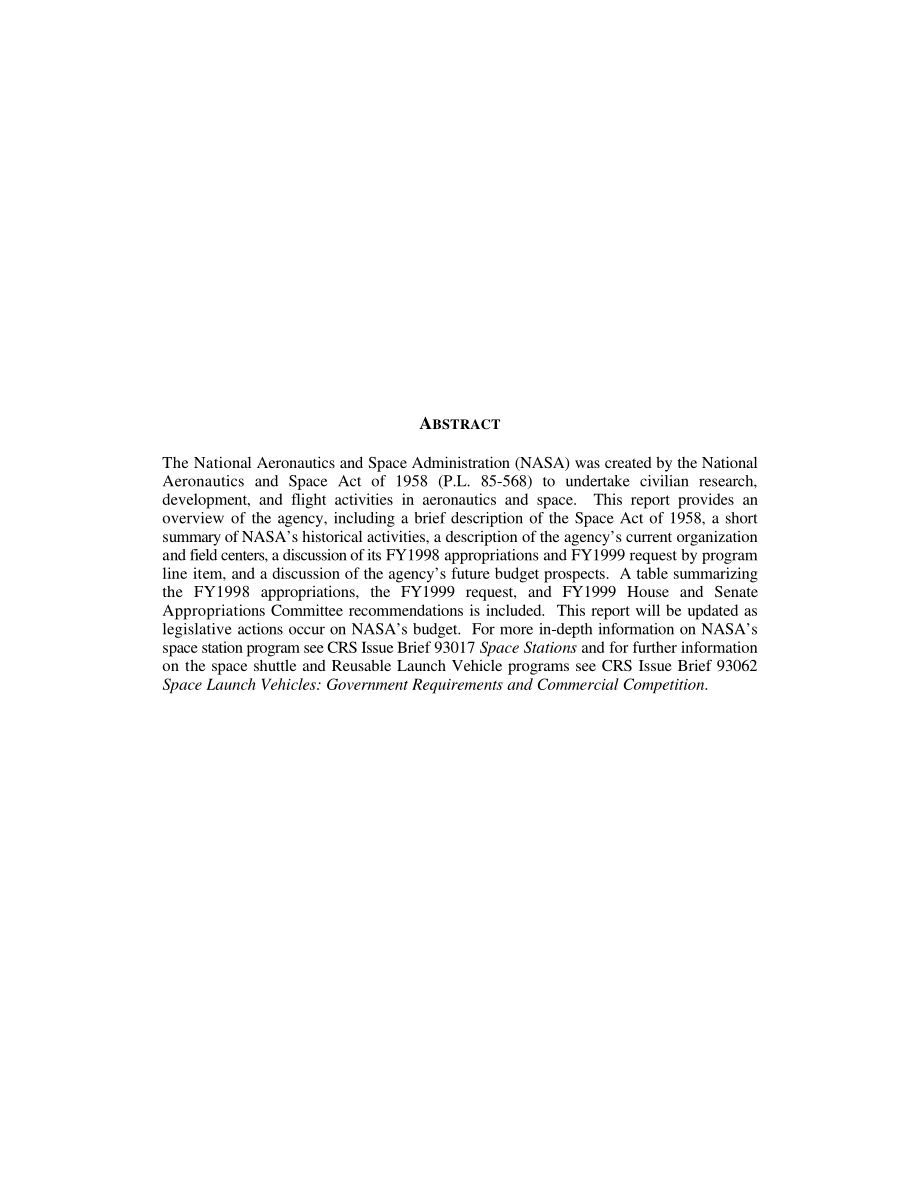 [19980701]97-634STM_美国国家航空航天局：概述和1999财年预算分析.pdf_第2页