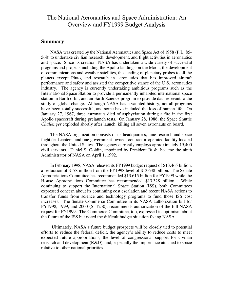 [19980701]97-634STM_美国国家航空航天局：概述和1999财年预算分析.pdf_第3页