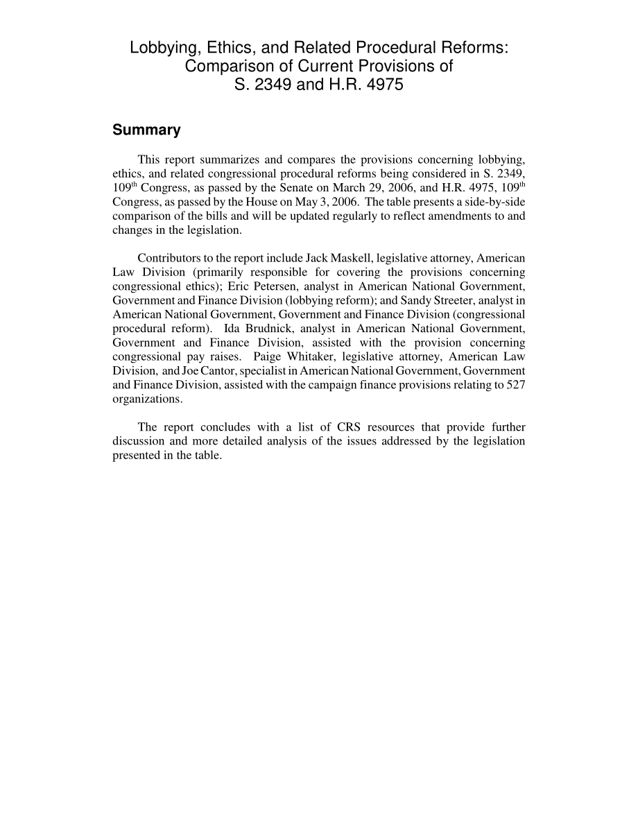 [20060509]RL33326_游说、道德和相关程序改革：S.2349和H.R.现行规定的比较4975.pdf_第2页
