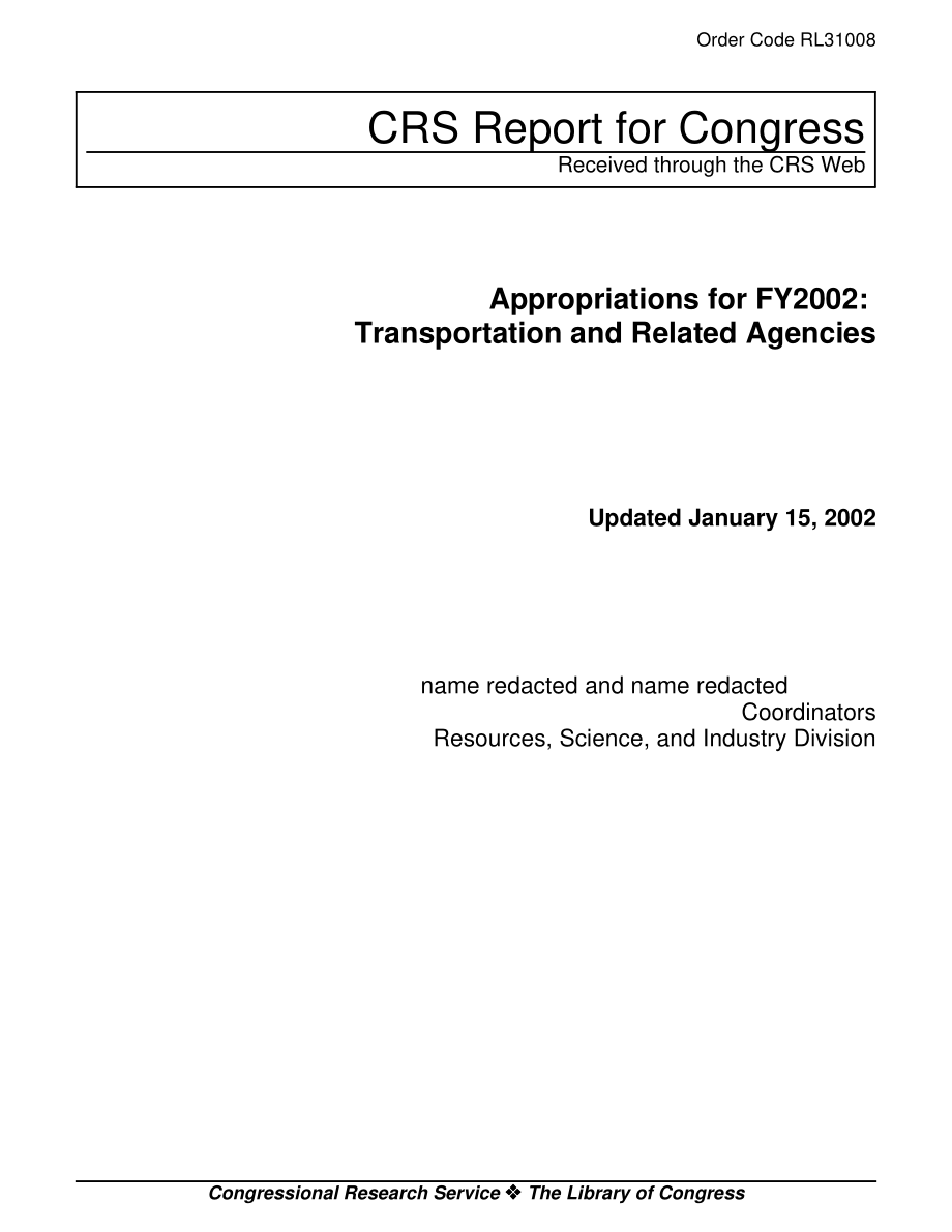 [20020115]RL31008_2002财年拨款：运输及相关机构.pdf_第1页