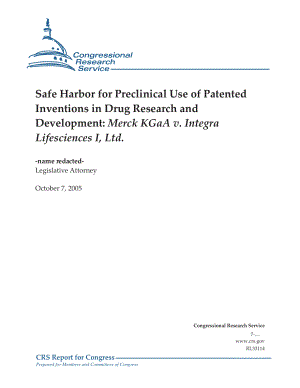 [20051007]RL33114_药物研发中专利发明临床前使用的安全港：默克KGaA诉Integra Lifesciences I有限公司.pdf