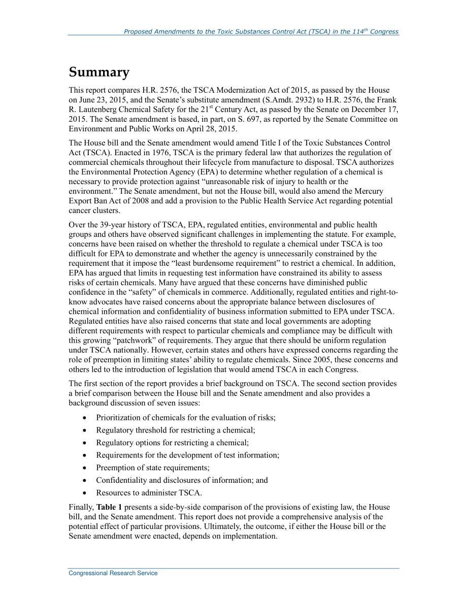 [20160329]R44434_第114届国会对《有毒物质控制法》（TSCA）的拟议修正案：H、 R2576与参议院替代修正案相比.pdf_第2页